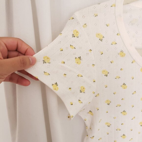 Urban Nation Woman White Yellow Floral Pattern Breathable Cute Shirt Size M - Picture 10 of 15